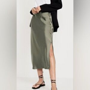 Old Navy | EUC Olive Green Satin Midi Skirt Slip Skirt